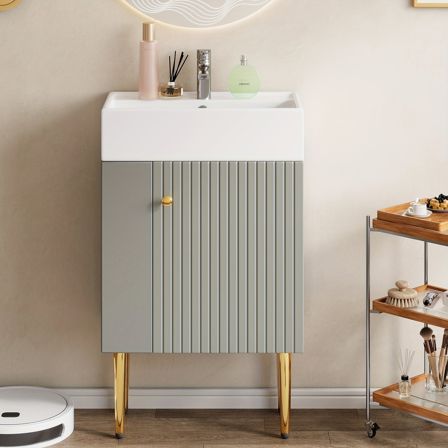 Bathroom Furniture Washbasin with Washbasin Cabinet 55cm, Washbasin Cabinet, Small Guest Bathroom Furniture, Light Gray,  Spacesaving Solution, Sleek Design, Modern Washbasin, Integrated Basin, Bathroom Storage, Urban Dweller