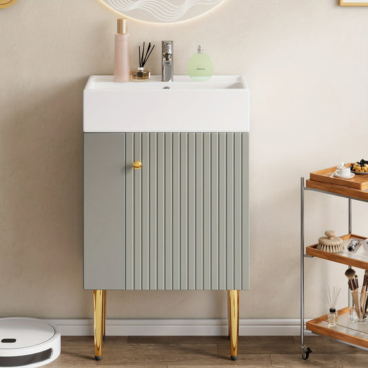 Bathroom Furniture Washbasin with Washbasin Cabinet 55cm, Washbasin Cabinet, Small Guest Bathroom Furniture, Light Gray,  Spacesaving Solution, Sleek Design, Modern Washbasin, Integrated Basin, Bathroom Storage, Urban Dweller