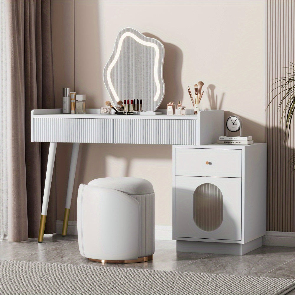 Kaptafel – Make-uptafel – Sieradentafel – Cosmeticatafel – Dressing Table – Wit Design – 3 Ruime Lades & Deur – Compact 100x75x40 cm