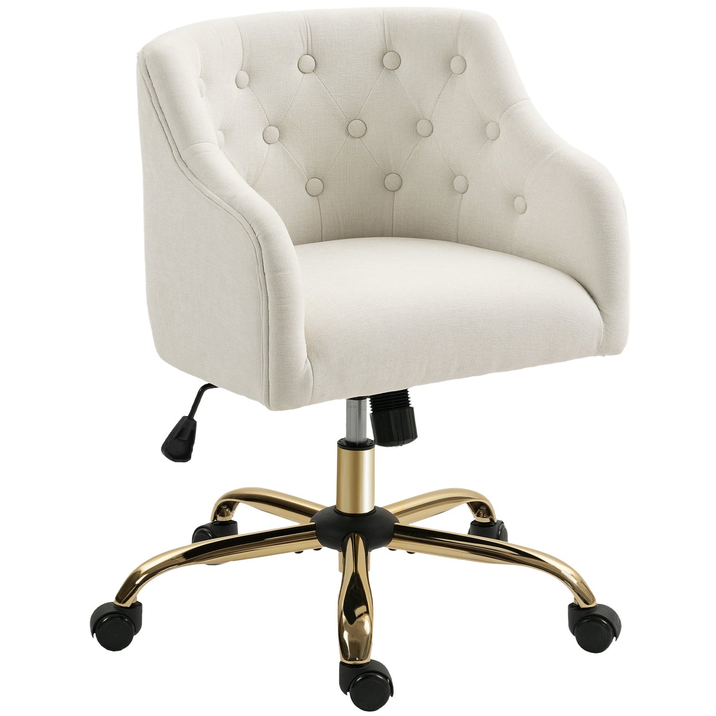 Bureaustoel – Deskchair – Werkstoel – Stoel – Linnenlook – Beige – Goudkleurige Metalen Poten – In Hoogte Verstelbaar Zonder Elektriciteit