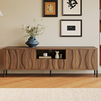 TV-meubel – TV-kast – Lowboard – Dressoir – Media meubel – 3D Gestreept – Bamboe – Laag Ontwerp – Vloerplaatsing