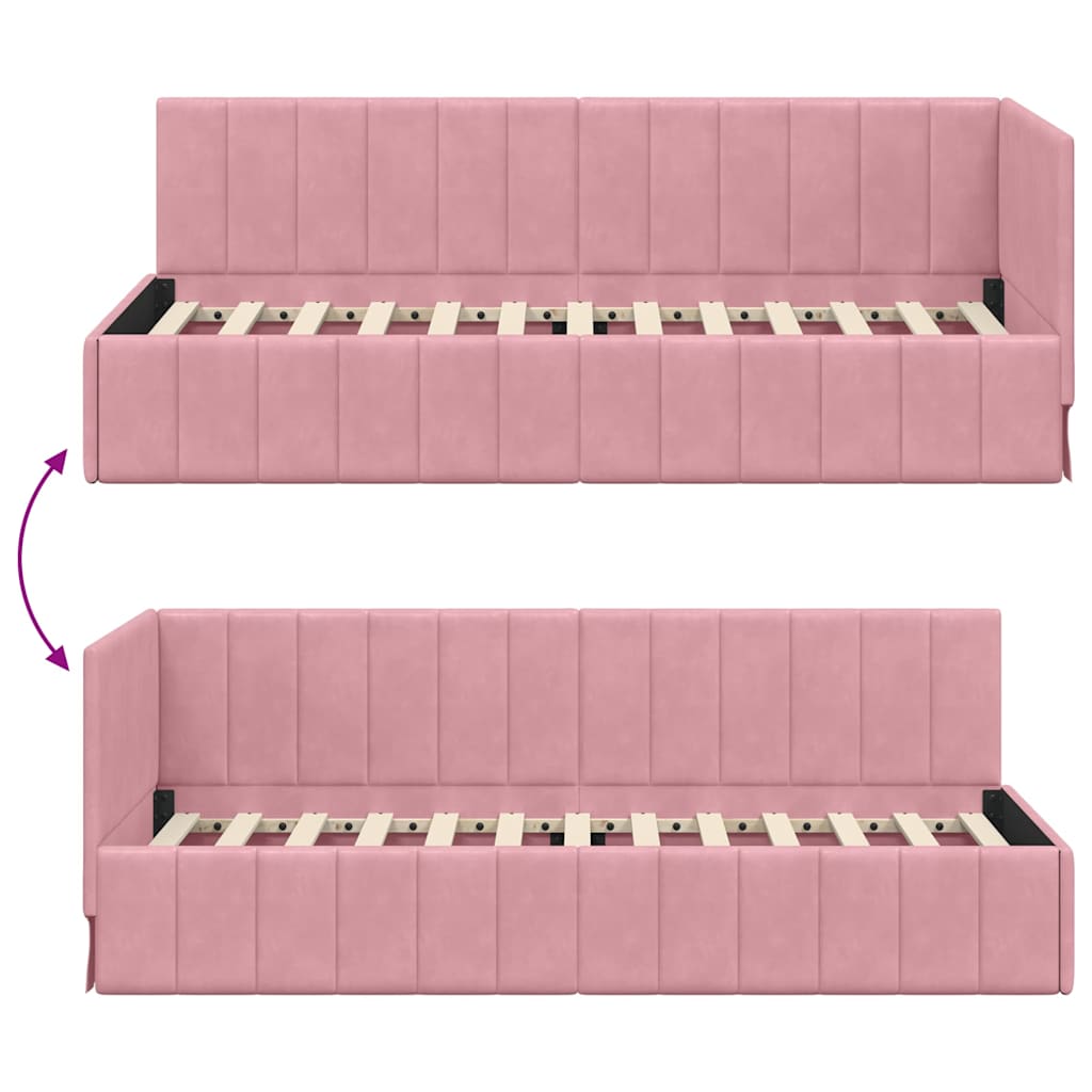 Bedframe – Bedbodem – Bedframe Met Latten – Slaapbank – Kinderbed – Blauw Fluwelen Hoofdeinde – Opgebouwd Hout – 90x200 cm
