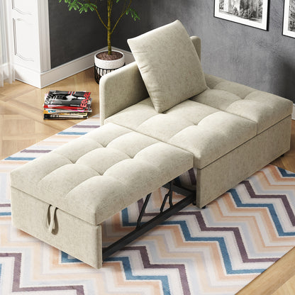 3-in-1 Convertible Sofa Bed with Adjustable Backrest - Space-Saving Sleeper Couch, Heavy-Duty Metal Frame, Modern Minimalist Design for Small Apartments, Living Room, Guest Room - Beige/Neutral Tone Furniture, Convertible Sof