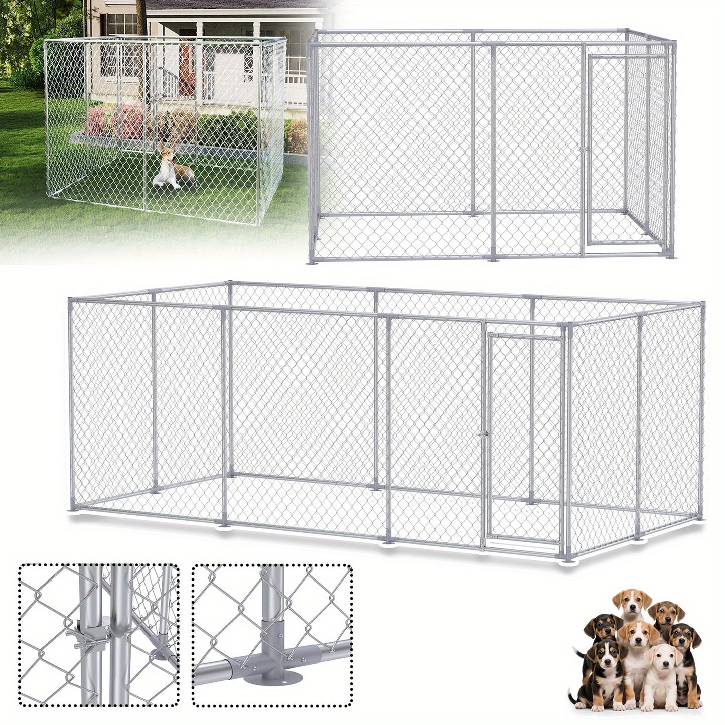 Hondenren Grote Hondenren Hondenkooi Hondenren Buiten Dierenren – 400x200x150 cm – Gegalvaniseerd Staal – Ventilerend & Met Afsluitbare Deur