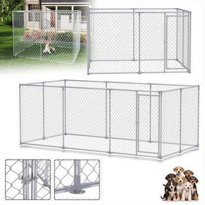 Hondenren Grote Hondenren Hondenkooi Hondenren Buiten Dierenren – 400x200x150 cm – Gegalvaniseerd Staal – Ventilerend & Met Afsluitbare Deur