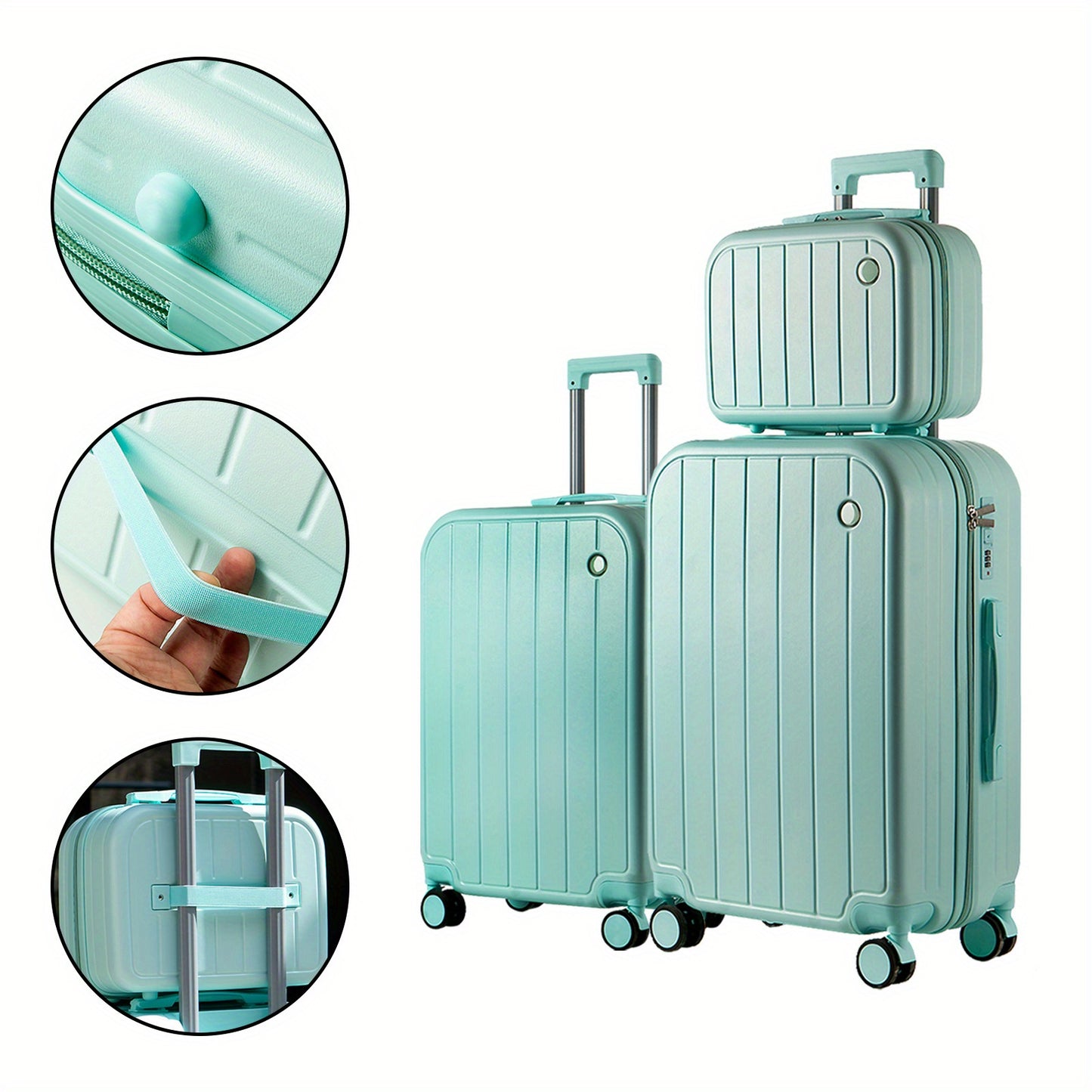 Kofferset – Reiskoffer – Trolley – Spinner Koffer – Hardcase – PC Materiaal – 3-Delig 14/20/28 Inch – Lichtgewicht Met Geruisloze Wielen – Krasbestendig Met Gouden Combinatieslot