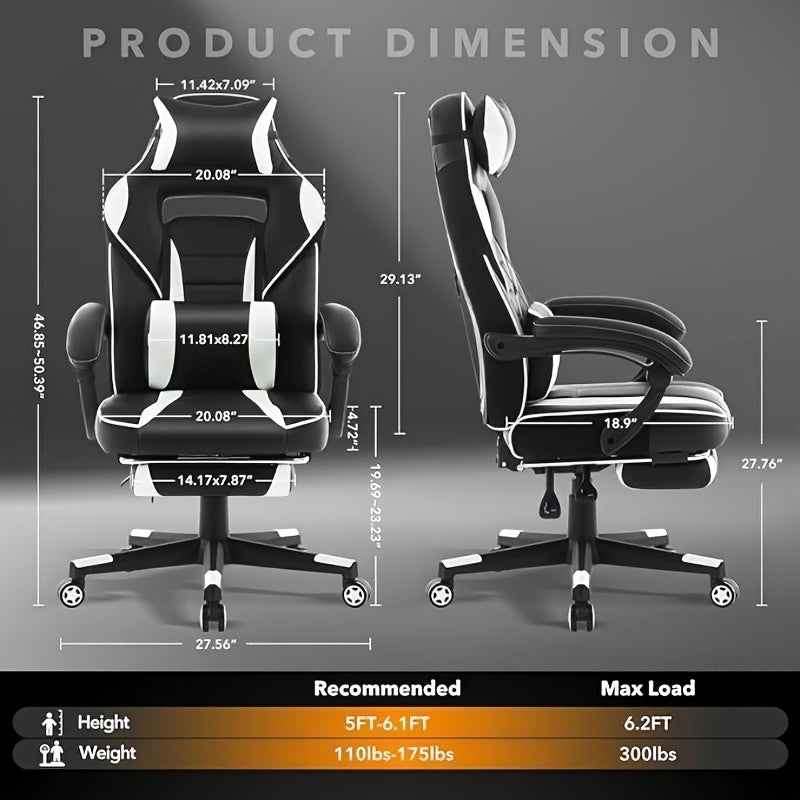 Big and Tall Gaming Chair with Footrest, Ergonomic Computer Chair with Headrest and Lumbar Support, High Back Adjustable Video Game Chairs, Recline Gaming Chair for Office