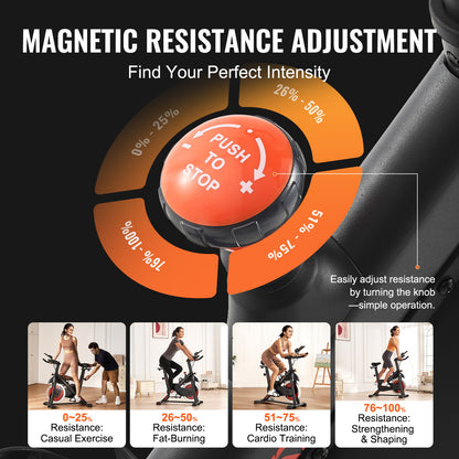 Hometrainer – Fitnessfiets – Indoor Bike – Fietsapparaat – Spinningfiets – Magnetische Weerstand – 16 kg Vliegwiel – Verstelbaar Comfortabel Zadel – Zwart Oranje