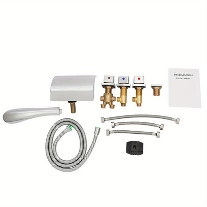 TOOL1SHOOO Modern Bathtub Faucet Set with Handheld Showerhead - 3-Function Shower System (Bathtub Spout + Handheld Shower), Heavy-Duty Copper Valve with, Wall-Mounted Tub Sink Faucet, Polished Chrome, Compatible for