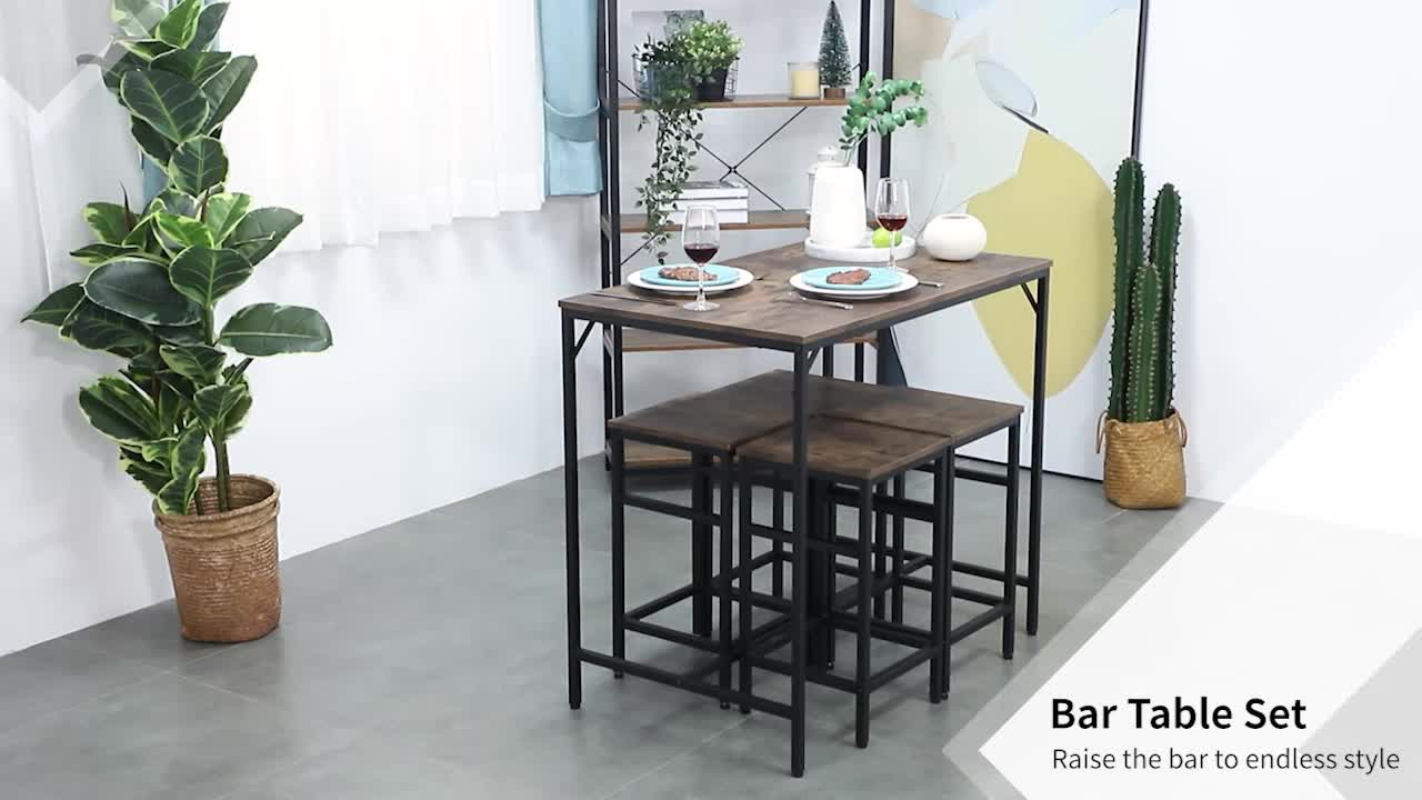 Bartafelset Industrieel – Bartafel – Barmeubel – Barkrukken – Keukentafelset – Zwart Metalen Frame – Eikenhout Look – Compact Design – Stevige Voetensteunen