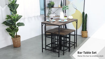 Bartafelset Industrieel – Bartafel – Barmeubel – Barkrukken – Keukentafelset – Zwart Metalen Frame – Eikenhout Look – Compact Design – Stevige Voetensteunen