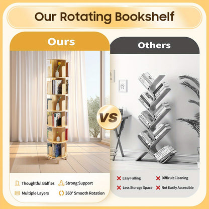 Boekenrek – Boekenkast – Wandrek – Boekenplank – Opbergkast – 6 Laags – 360° Draaibaar – Dennenhout
