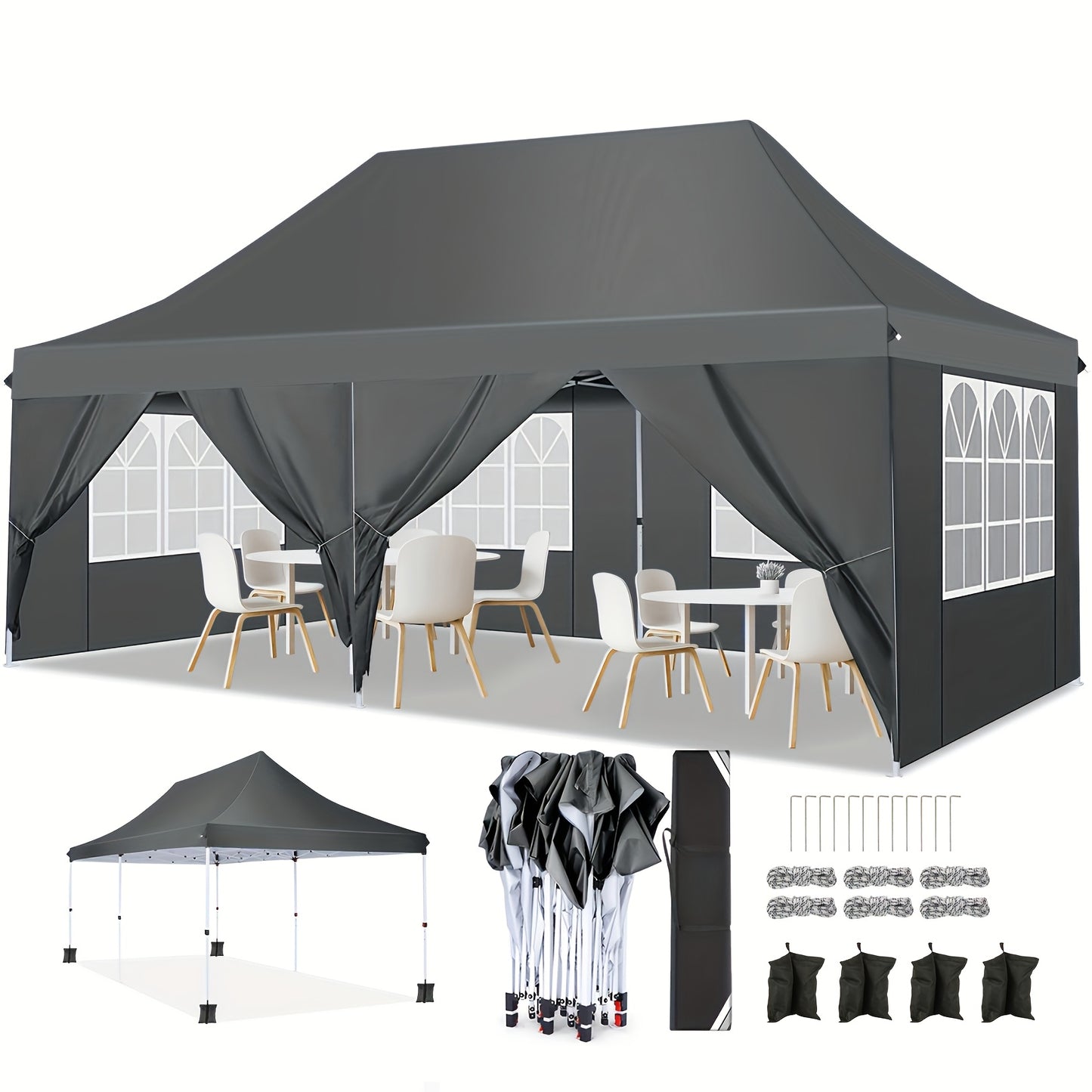 3x6m Pop Up Canopy Tent With 6 Sidewalls, Commercial Gazebo For Easy Outdoor Setup, Instant Event Shelter With Sandbags, Perfect For Garden Parties And Events