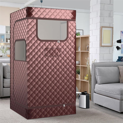 Sauna Tent – Stoombad – Infrarood Sauna – Wellness Tent – Home Spa – Instelbare Temperatuur 35-63°C – Inclusief Stoel en Voetmassager Bruin