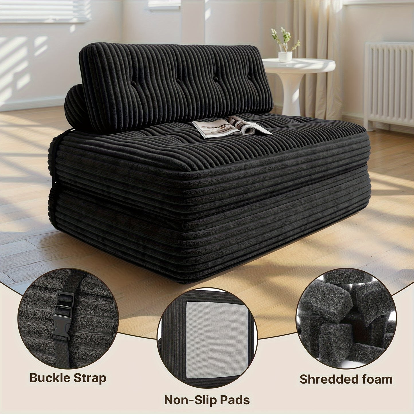 Slaapbank – Bedbank – Logeerbed – Uitklapbank – Sofa – Modern Design – Corduroy Bekleding – Zonder Montage – Diepgrijs