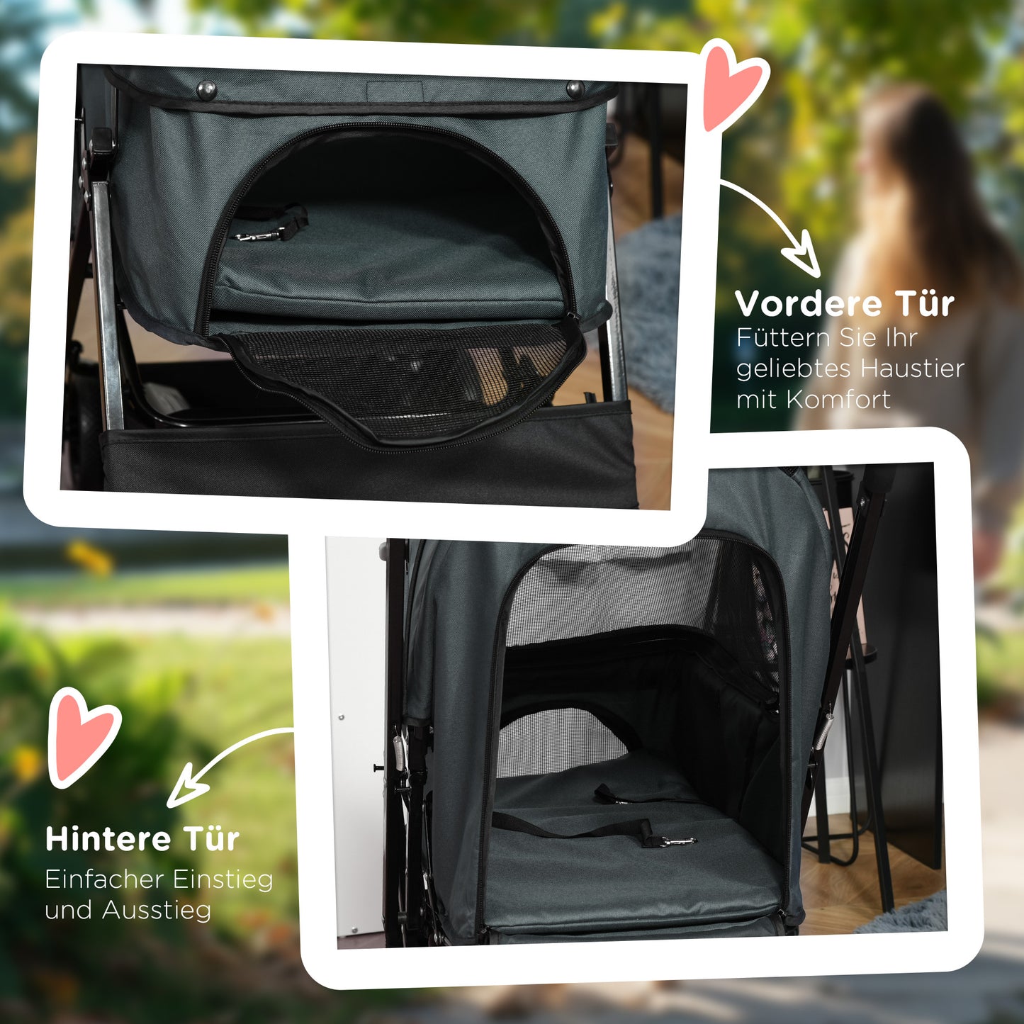 Opvouwbare Hondenwagen – Hondenbuggy – Huisdierenwagen – Wandelwagen – Dierenwagen – Verstelbare Beschermkap – Mesh Ventilatievenster – Donkergrijs – 76,5 x 52 x 95 cm