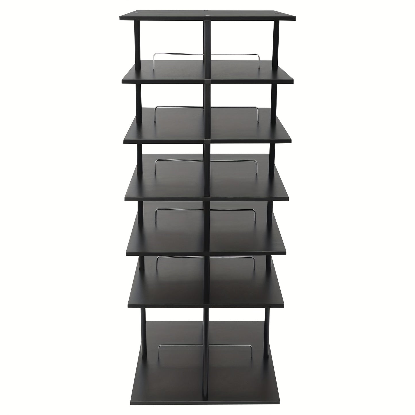 Schoenenrek – Schoenenkast – Schoenenopberger – Schoenenrek Hout – Schoenenrek Metaal – 6 Lagen – 360° Draaibaar – 57x57x155 cm – Zwart