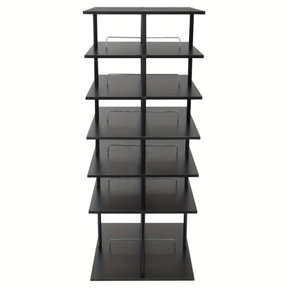 Schoenenrek – Schoenenkast – Schoenenopberger – Schoenenrek Hout – Schoenenrek Metaal – 6 Lagen – 360° Draaibaar – 57x57x155 cm – Zwart
