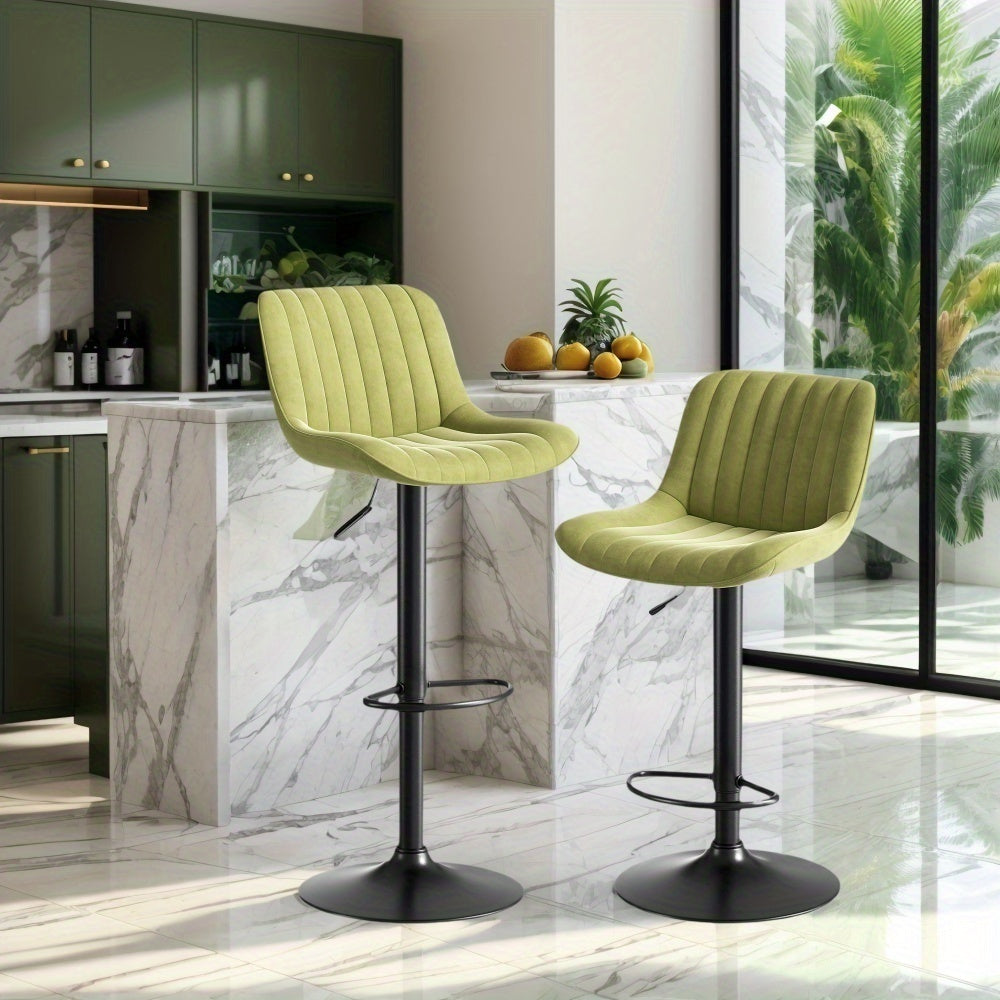 Barstoel – Barkruk – Barstoel Kruk – Keukenstoel – Barstoel Stoel – Set van 2 – Verstelbare Zithoogte – 360° Draaibaar – Groene Velvet Bekleding – Stevige Zwarte Metalen Poten