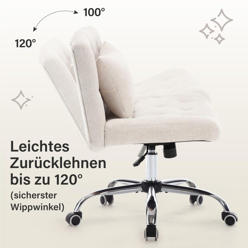 Bureaustoel – Ergonomische Stoel – Kantoorstoel – Draaistoel – Werkstoel – Verstelbare Hoogte – 5-Wielige Wendbaarheid – Maximaal Draaggewicht 160 kg – Beige Linnen