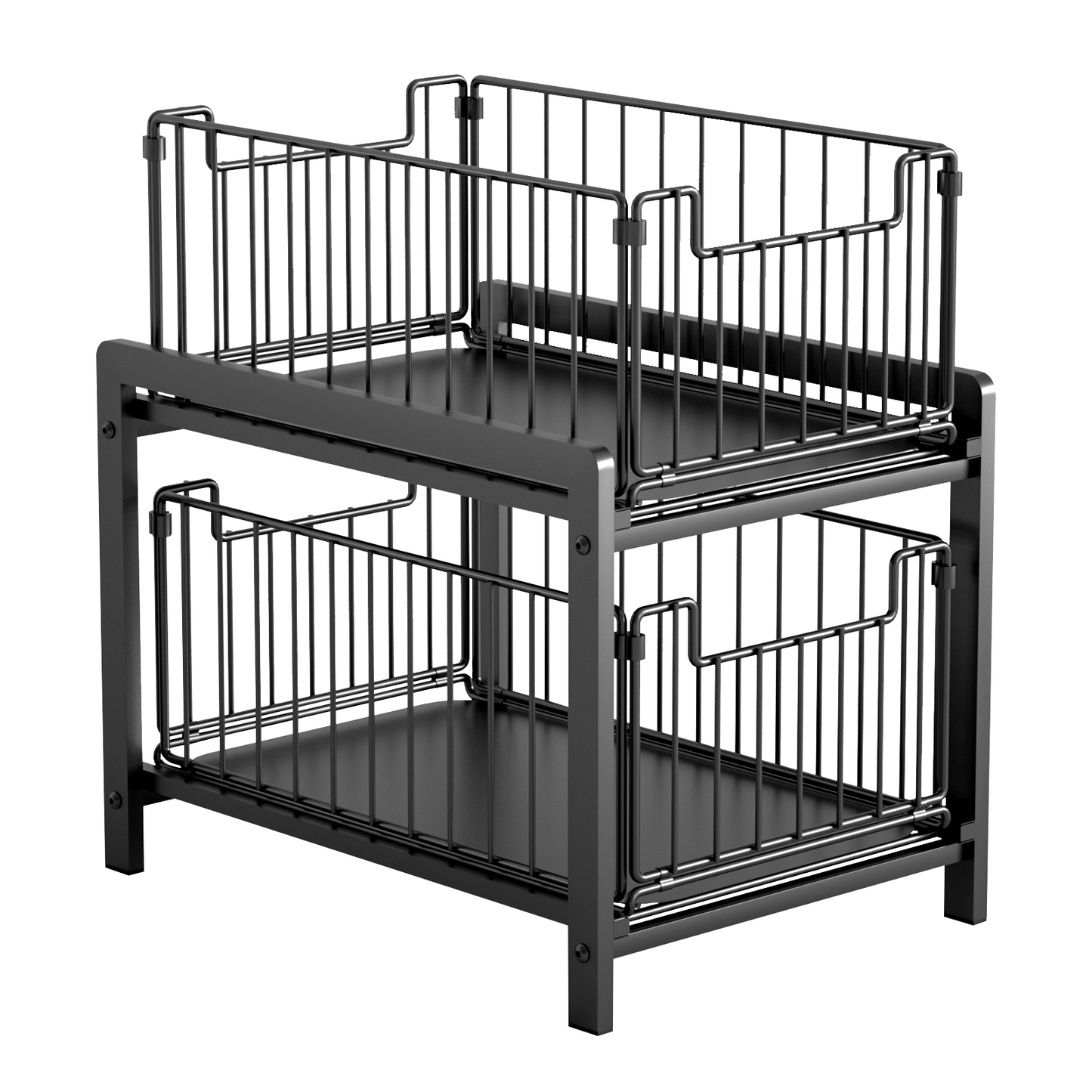 Keukenorganizer – Keukenkast Organizer – Gootsteenkast Organizer – Aanrecht Organizer – Badkamer Organizer – 2 Laagse Opberger – Met Uitschuifbare Lade – Metaal – 26x37x38,5 cm – Zwart
