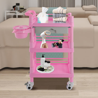 Beauty Trolley – Make-up Koffer – Schminkkoffer – Cosmetica Koffer – Opbergtrolley Roze – 3 Laags Met Lade – Mobiele Opbergruimte – 100 Kg Draagvermogen