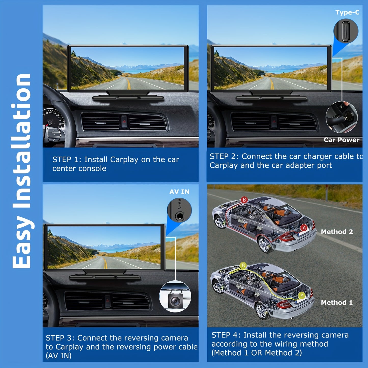 10,26-inch Touchscreen Autostereo – Carplayer – Multimedia Systeem – Navigatiesysteem – Android Auto Headunit – Draadloze CarPlay – 4K Dashcam – 1080P Achteruitrijcamera