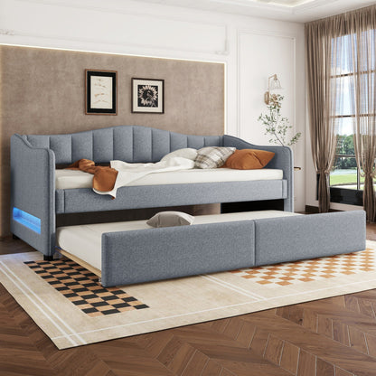 Bedbank – Slaapbank – Sofa Bed – Tagesbett – Eenpersoonsbed – Uittrekbaar Bed – Linnen Bekleding – 90x200 cm