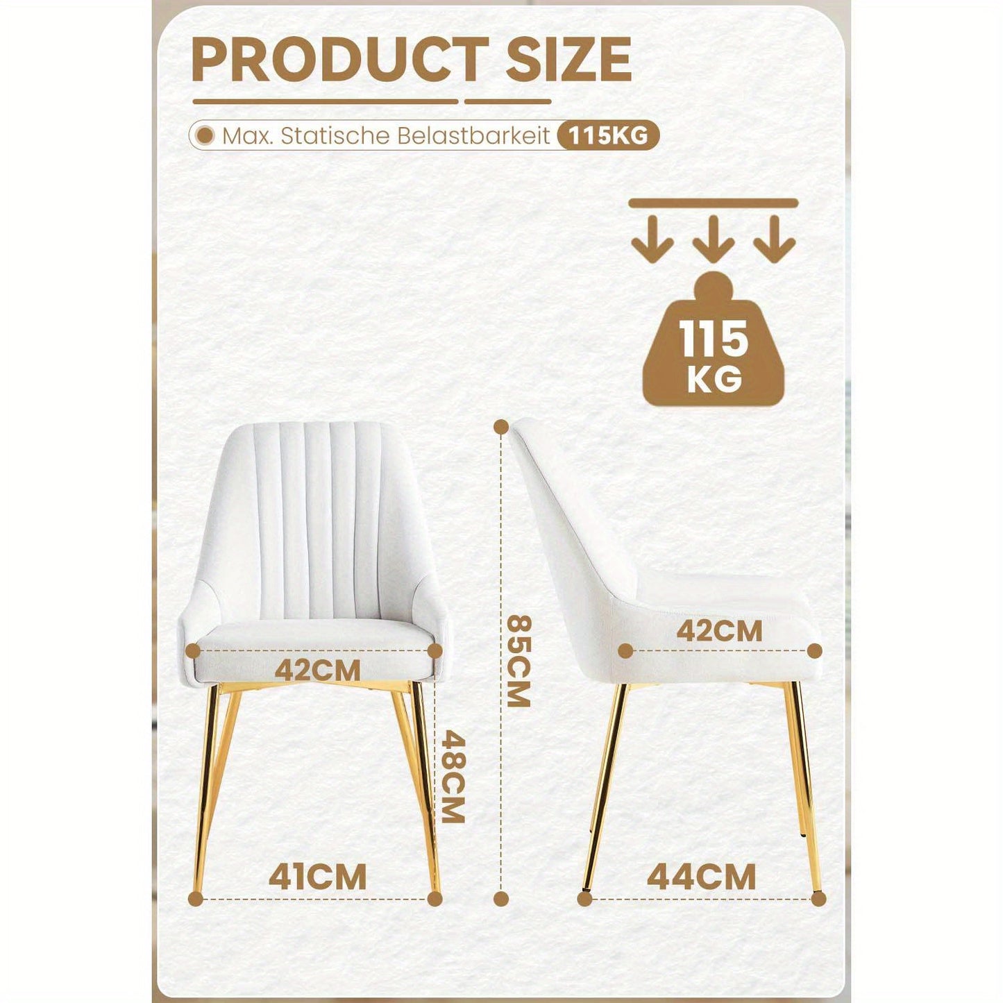 Eetkamerstoelen – Stoelen – Eetkamerstoelen Set – Design Stoelen – Fluwelen Stoelen – Set van 2 Wit – Gouden Metalen Poten – Ergonomische Rugleuning & Memory Foam Zitting