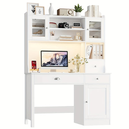 Wit Houten Bureau – Schrijftafel – Computertafel – Make-up Tafel – Werkplek Meubel – Met 3 Lades en 3 Deuren – Verstelbare Planken – Stevig en Ruim