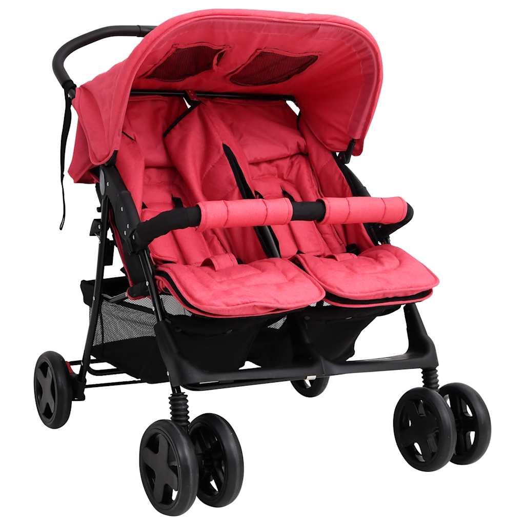 Twinwagen – Tweelingbuggy – Duowagen – Tandem Kinderwagen – Duokinderwagen – Staal Frame – Verstelbare Zitplaatsen