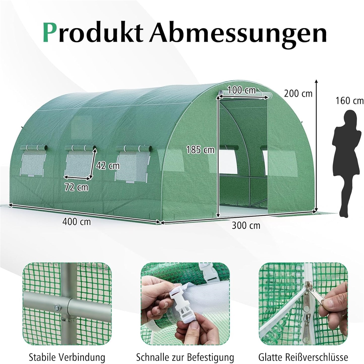 Kassen – Tuinkas – Groentetuin Kas – Serre – Plantentunnel – 4x3x2m – Metalen Frame & 6 Inklapbare Ramen