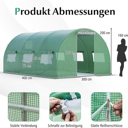 Kassen – Tuinkas – Groentetuin Kas – Serre – Plantentunnel – 4x3x2m – Metalen Frame & 6 Inklapbare Ramen