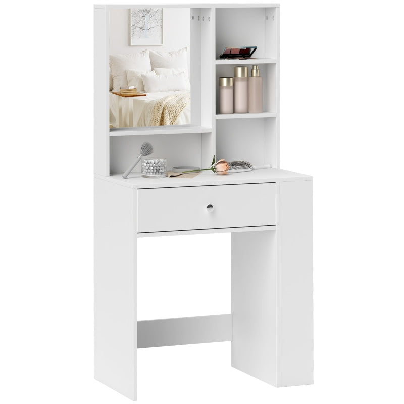 Make-up tafel – Kaptafel – Make-up bureau – Dressoir – Schoonheidstafel – Grote spiegel – Melamine spaanplaat – Compact formaat – Witte uitvoering