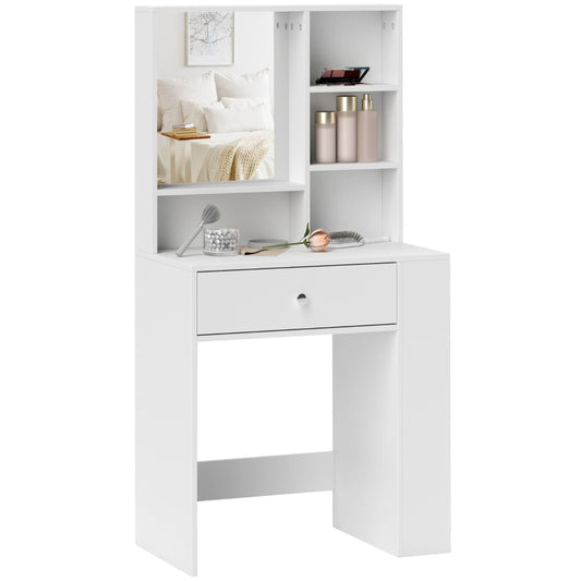 Make-up tafel – Kaptafel – Make-up bureau – Dressoir – Schoonheidstafel – Grote spiegel – Melamine spaanplaat – Compact formaat – Witte uitvoering