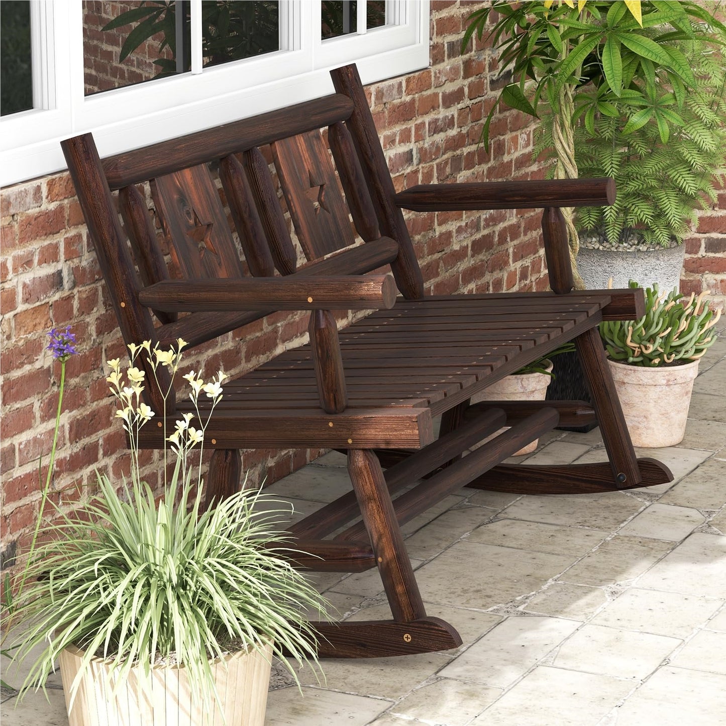 Tuinbank – Schommelbank – Buitenbank – Houten Bank – Terrasbank – Weerbestendig – Draagvermogen 320 kg – Afmetingen 111x85x89 cm – Rustic Brown