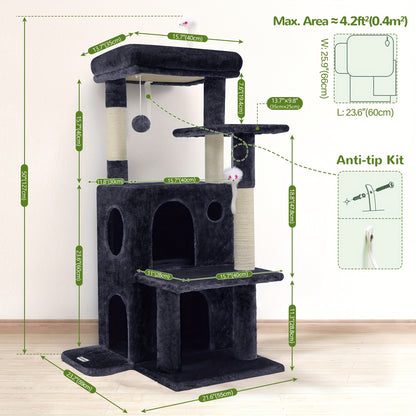 Krabpaal – Krabmeubel – Kattenmeubel – Klimpaal – Hangmatpaal – Donkergrijs – 183 cm Hoog – 6 Krabpalen & Hangmat – Geschikt Voor Grote Katten >9 kg