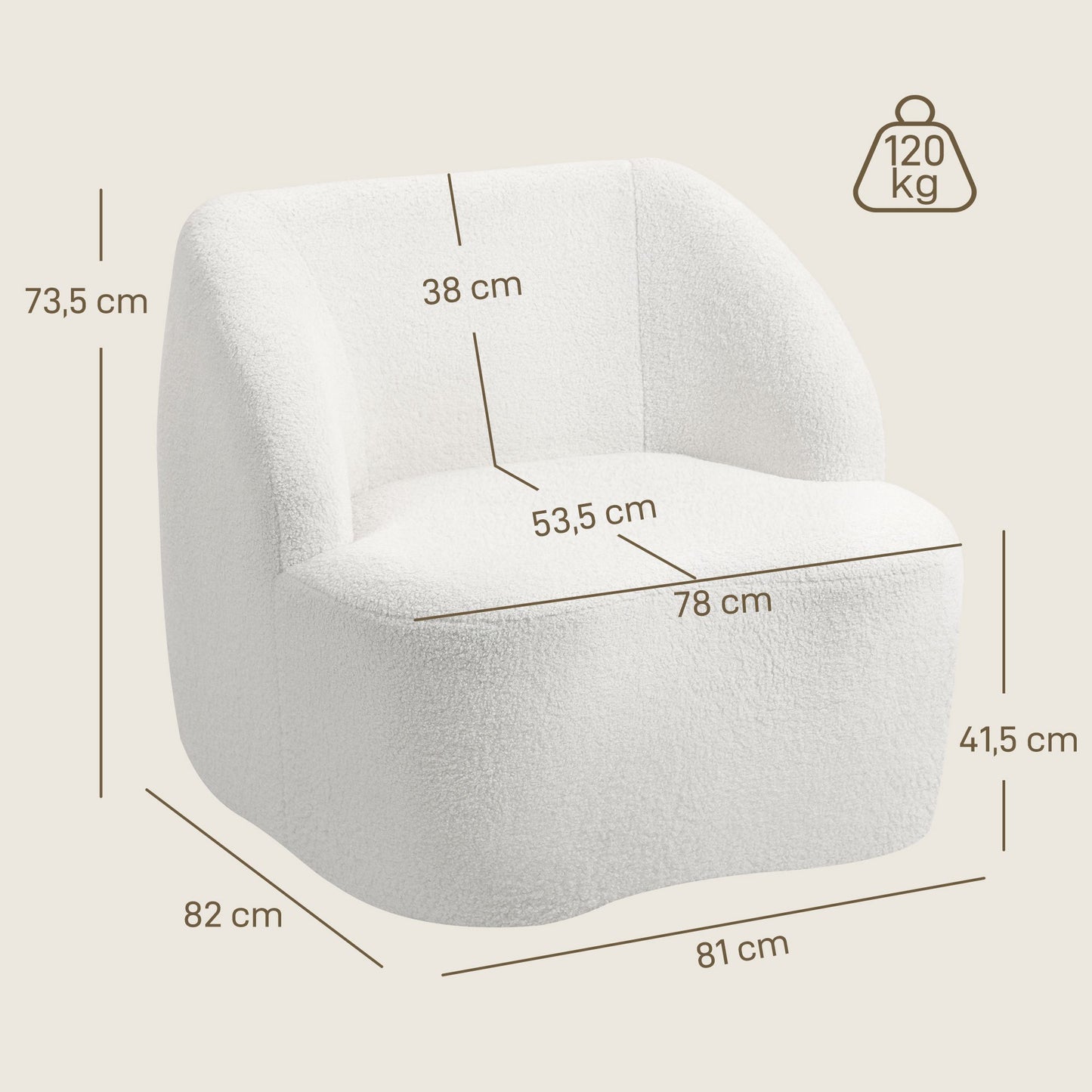 Fauteuil – Armstoel – Relaxstoel – Zitzetel – Lounge Chair – Crème Wit – Fleece Bekleding – Comfortabele Dikke Kussens