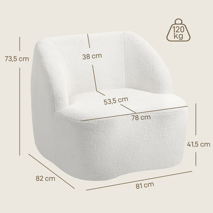 Fauteuil – Armstoel – Relaxstoel – Zitzetel – Lounge Chair – Crème Wit – Fleece Bekleding – Comfortabele Dikke Kussens