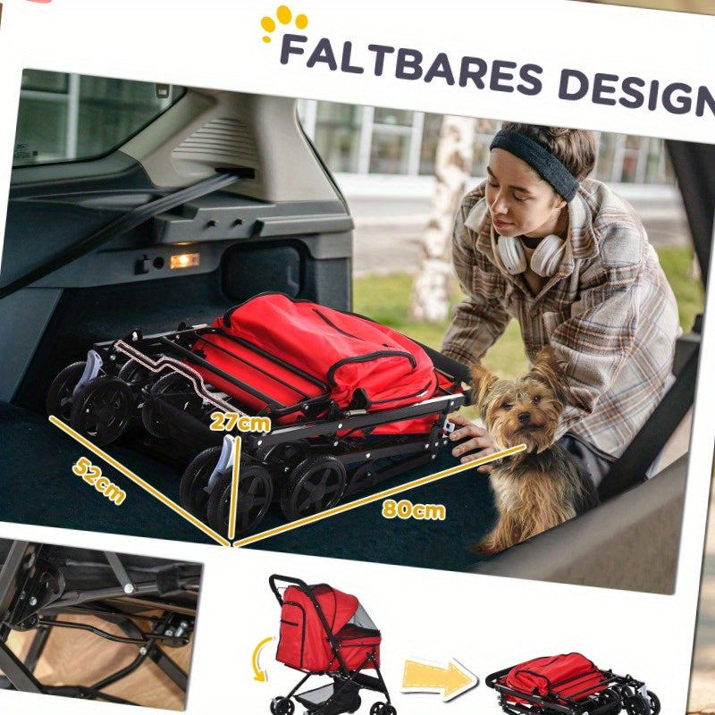 Huisdierscooter – Dierenwagen – Hondenbuggy – Kattenwagen – Draagwagen – Lichtgewicht & Duurzaam – Afmeting 76,5x52x95 cm – Rode Oxford Stof
