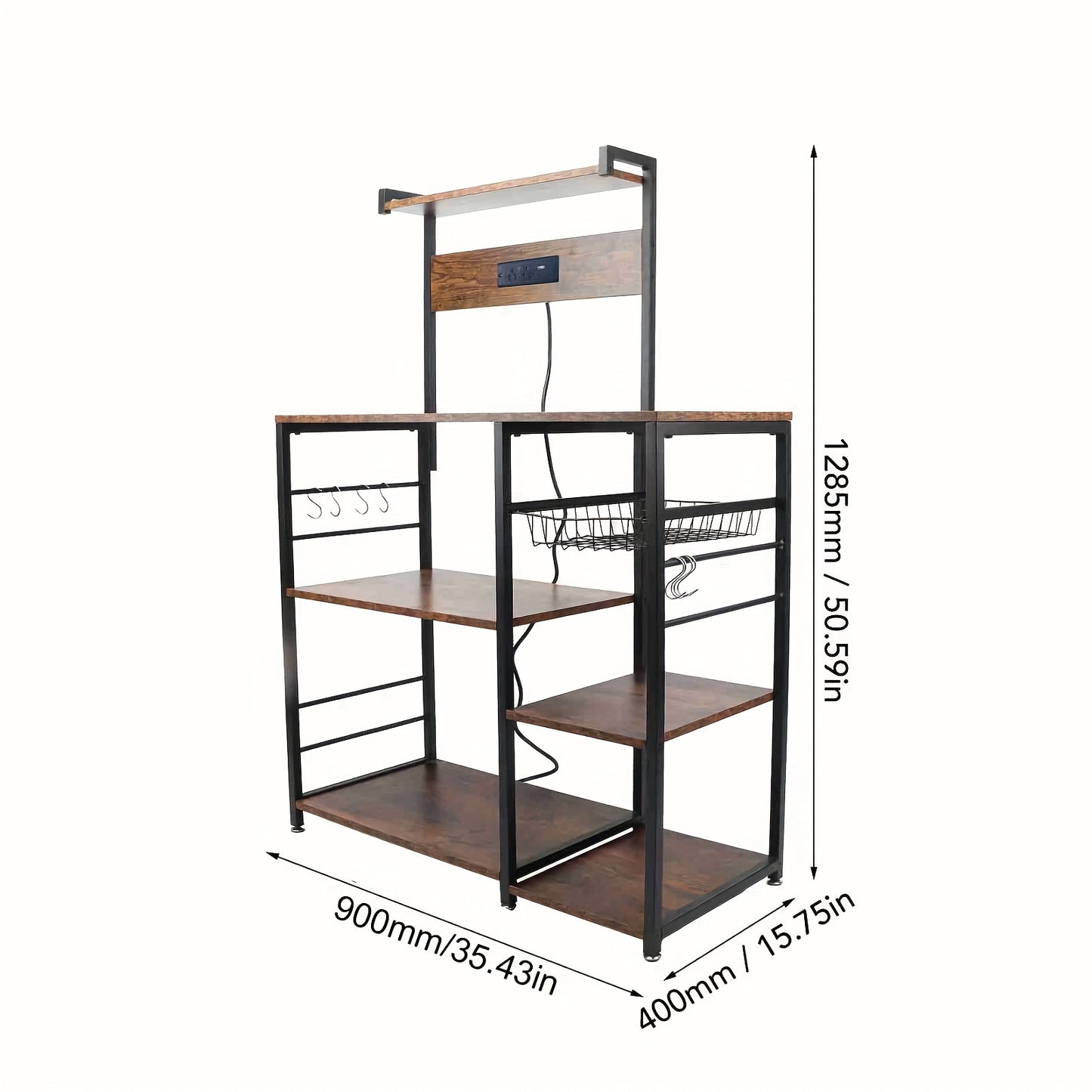 Keukenrek – Keukentrolley – Opbergrek – Keukenorganizer – Kast Organizer – Vier Lagen – Metalen Frame – Walnootkleurige Afwerking