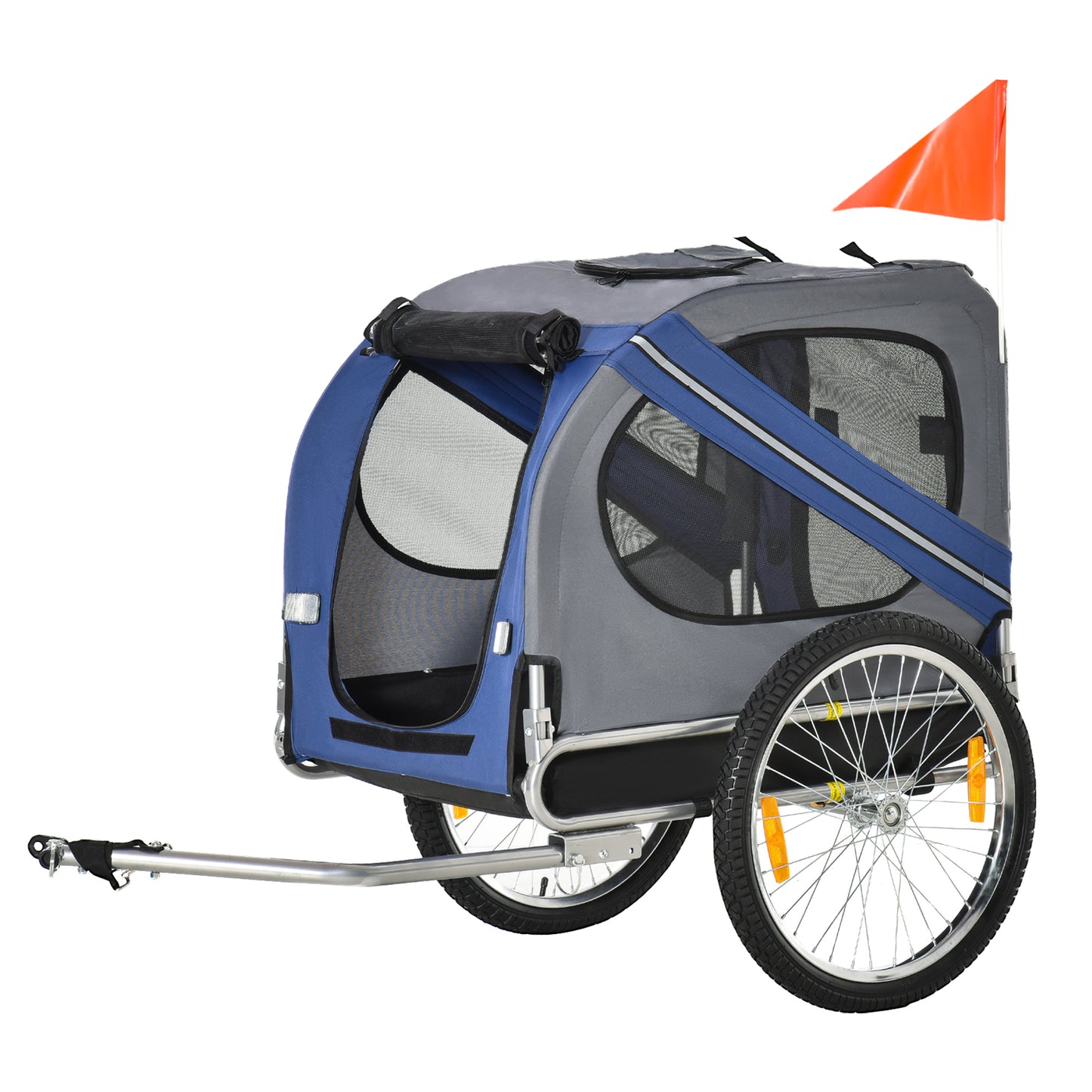 Fietskar Hond – Hondenfietskar – Hondenkar – Fietsaanhanger – Huisdierenkar – Waterbestendig Polyester – Max 30 kg – 130x73x90 cm – Inclusief Vlag & Reflectoren