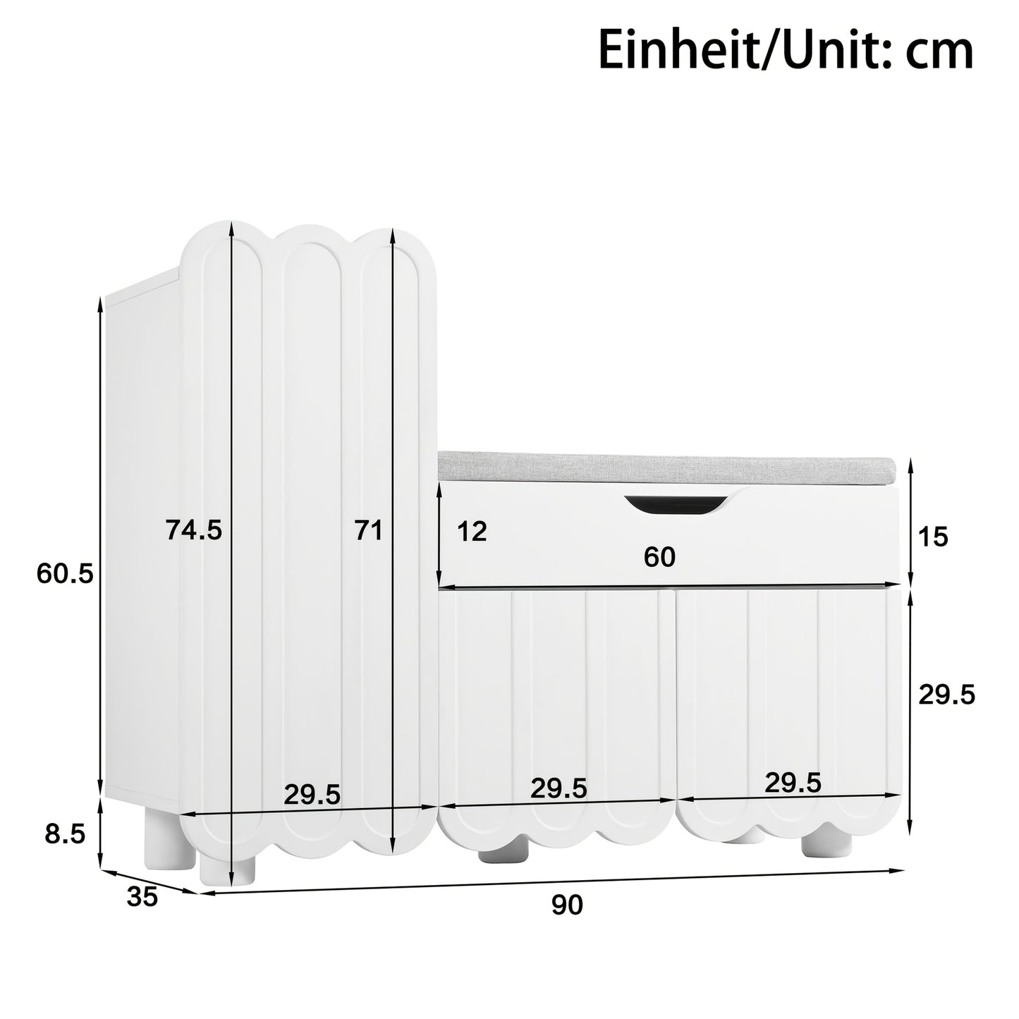 Modern 3-Door White Metal Shoe Cabinet with Drawers & Seat - Space-Saving Entryway Storage, 3.2+ Cubic Feet Capacity, 68.58cm Height - Stylish Bench for Hallways, Entrances & Closets, Shoe Storage Cabinet, Contemporary Furnit