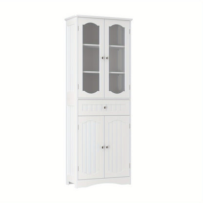 Badkamerkast – Badkamermeubel – Kolomkast – Opbergkast – Medicijnkast – Vrijstaand – MDF Met Geharde Glasdeuren – 160x60x30 cm