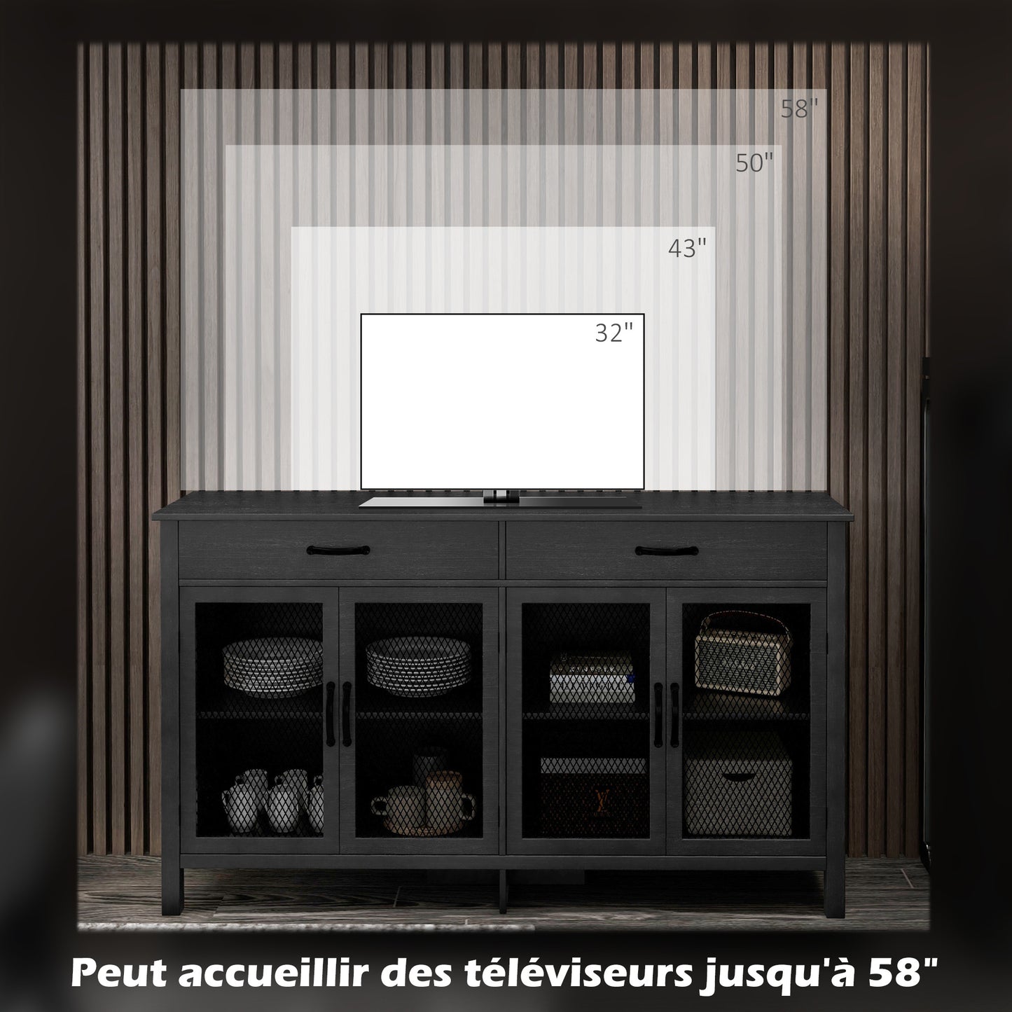 Lage Opbergkast – Dressoir – Tv-Meubel – Sideboard – Kast – Industrieel Design – Verstelbare Plank – Melamine Spaanplaat Zwart