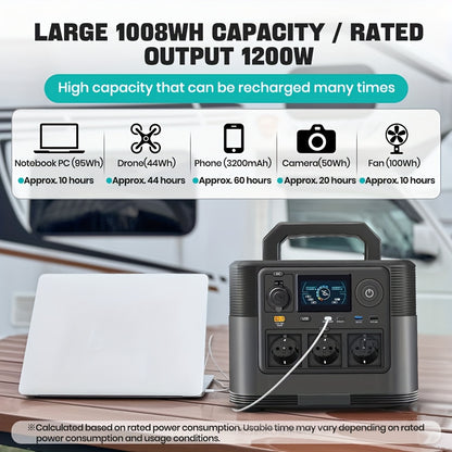 Draagbare Energiecentrale – Powerbank – Mobiele Stroomvoorziening – Energiebron – Camping Accu – 1200W Continu Vermogen – 1008Wh Capaciteit - QUORE