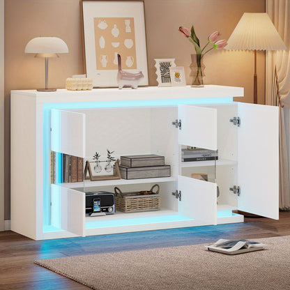 Dressoir – Ladekast – Opbergkast – Buffetkast – Wandkast – Hoogglans Wit – 140x40x84 cm – 4 Compartimenten Met Gehard Glas
