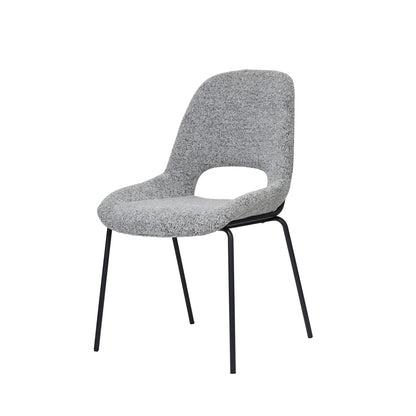 A Pair of Light Gray Dining Chairs Featuring Openwork Backs And Metal Structures.