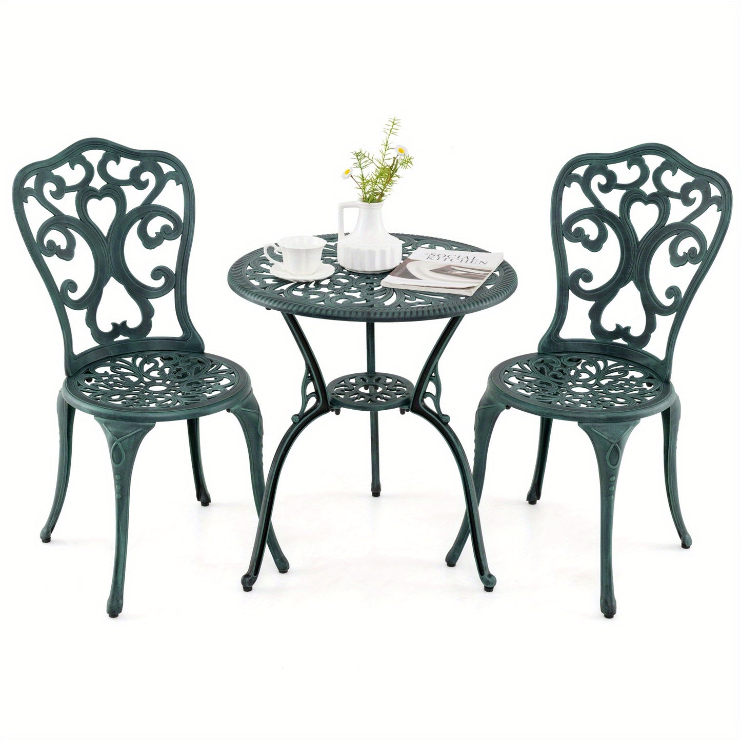 Bistroset – Tuinset – Balkonset – Bistrotafel – Buitenmeubel – Weerbestendig Gegoten Aluminium – Inclusief Parasolhouders