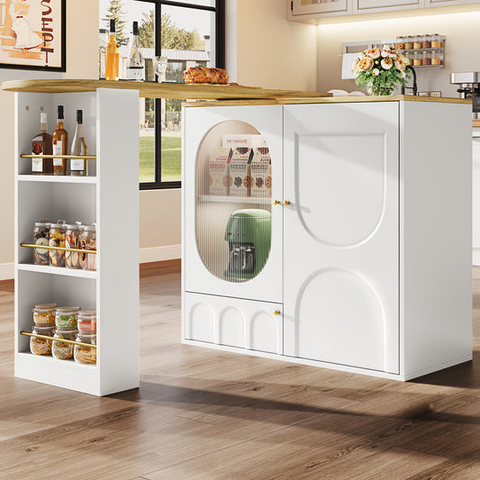 Barkruktafel – Bartafel – Bistrotafel – Statafel – Keukentafel – 360° Draaibaar – Hoog 138x39x102 cm – Wit met Walnoot – Drie Deuren met Opbergruimte – Verwijderbare Tussenwanden